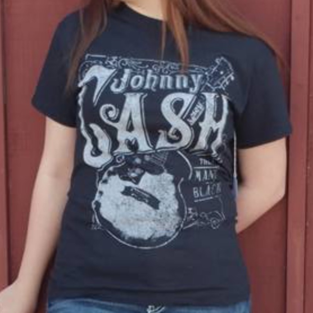 Johnny Cash Guitar Band Tee Man in Black